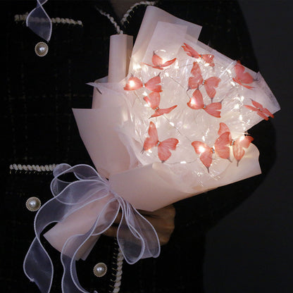Букет з метеликів з підсвічуванням, від батарейок, Рожевий / Букет з метеликами / Подарунок дівчині