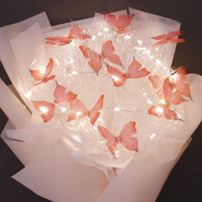 Букет з метеликів з підсвічуванням, від батарейок, Рожевий / Букет з метеликами / Подарунок дівчині
