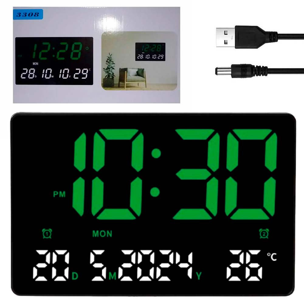 Настінний годинник з термометром (23×16×3cм), від USB, 3308 / Годинник на стіну / Електронний годинник