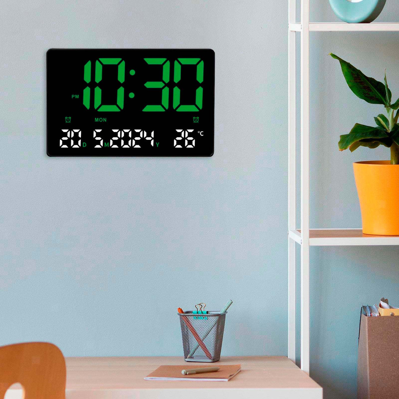 Настінний годинник з термометром (23×16×3cм), від USB, 3308 / Годинник на стіну / Електронний годинник