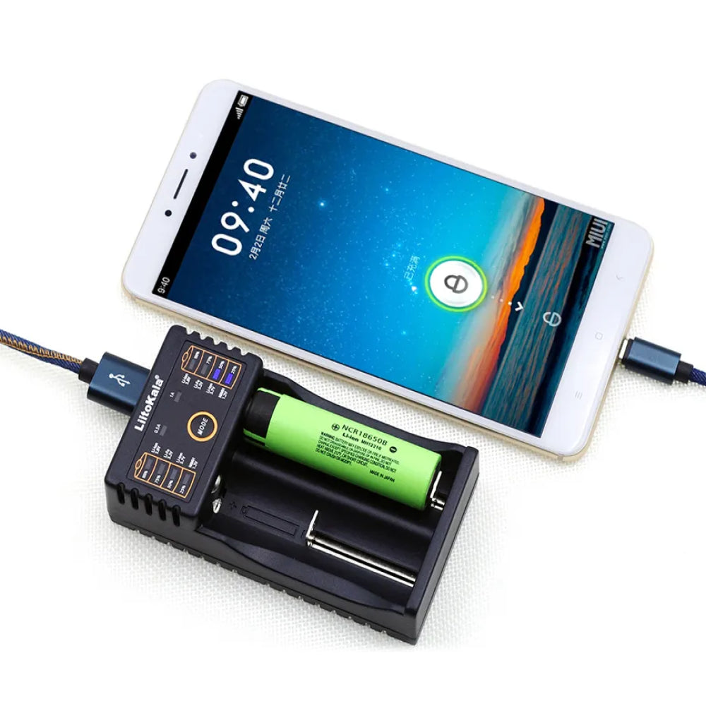 Зарядний пристрій для 2 акумуляторів, LiitoKala Lii-202, з USB / Зарядка для батарей з функцією повербанка