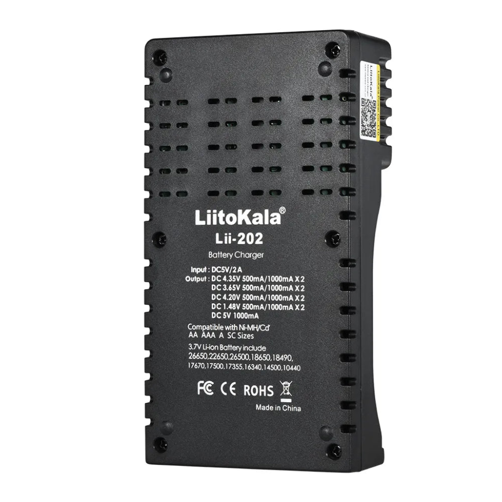 Зарядний пристрій для 2 акумуляторів, LiitoKala Lii-202, з USB / Зарядка для батарей з функцією повербанка