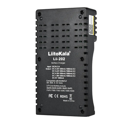 Зарядний пристрій для 2 акумуляторів, LiitoKala Lii-202, з USB / Зарядка для батарей з функцією повербанка