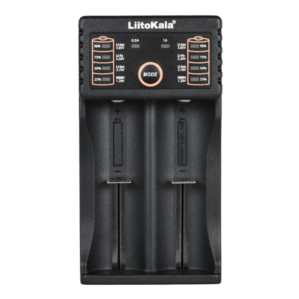 Зарядний пристрій для 2 акумуляторів, LiitoKala Lii-202, з USB / Зарядка для батарей з функцією повербанка