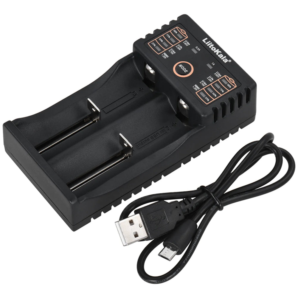 Зарядний пристрій для 2 акумуляторів, LiitoKala Lii-202, з USB / Зарядка для батарей з функцією повербанка