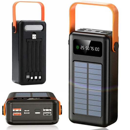 Повербанк 50000мАч на сонячній батареї з перехідниками, YM-635CX, Чорний / Зовнішній акумулятор / Павербанк