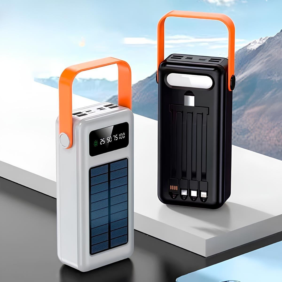 Повербанк 50000 мАг на сонячній батареї з перехідниками, YM-635CX, Білий / Зовнішній акумулятор / Павербанк