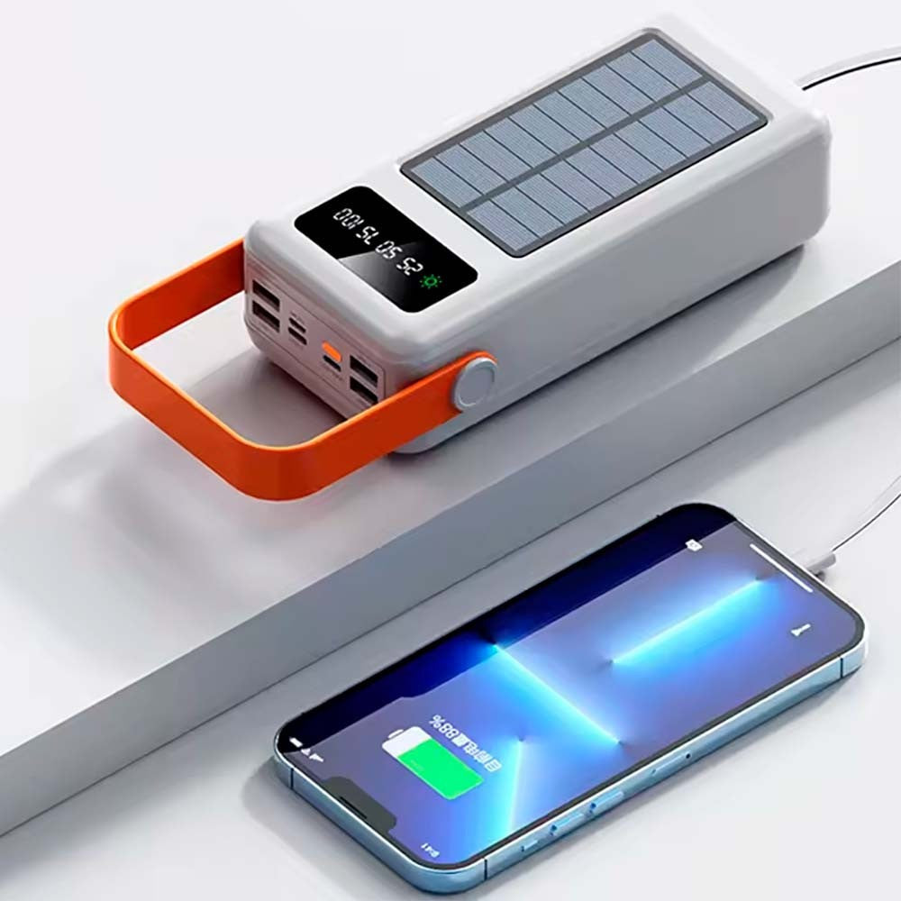 Повербанк 50000 мАг на сонячній батареї з перехідниками, YM-635CX, Білий / Зовнішній акумулятор / Павербанк