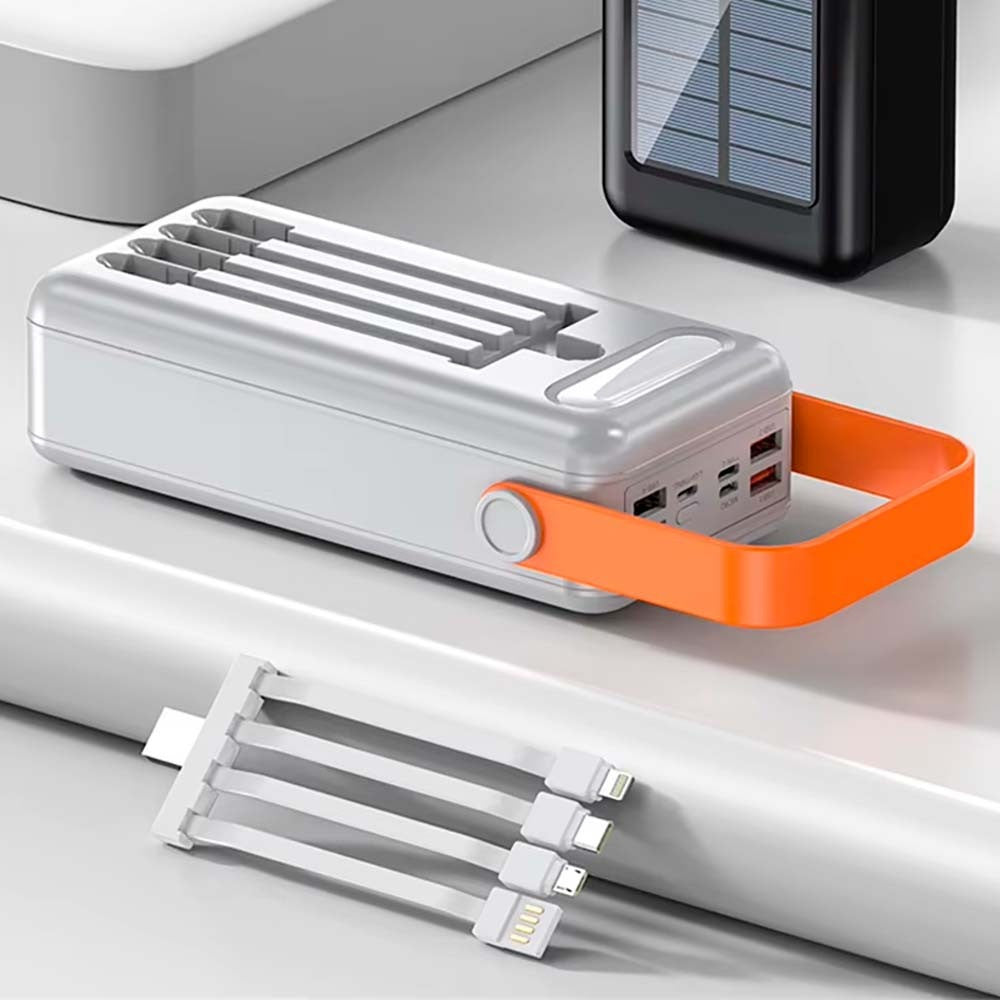 Повербанк 50000 мАг на сонячній батареї з перехідниками, YM-635CX, Білий / Зовнішній акумулятор / Павербанк