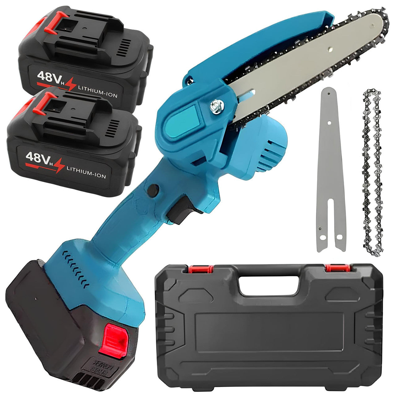 Акумуляторна міні пила 6" + 2 акумулятори 48В, в кейсі / Пила ланцюгова для саду / Електропила на акумуляторі