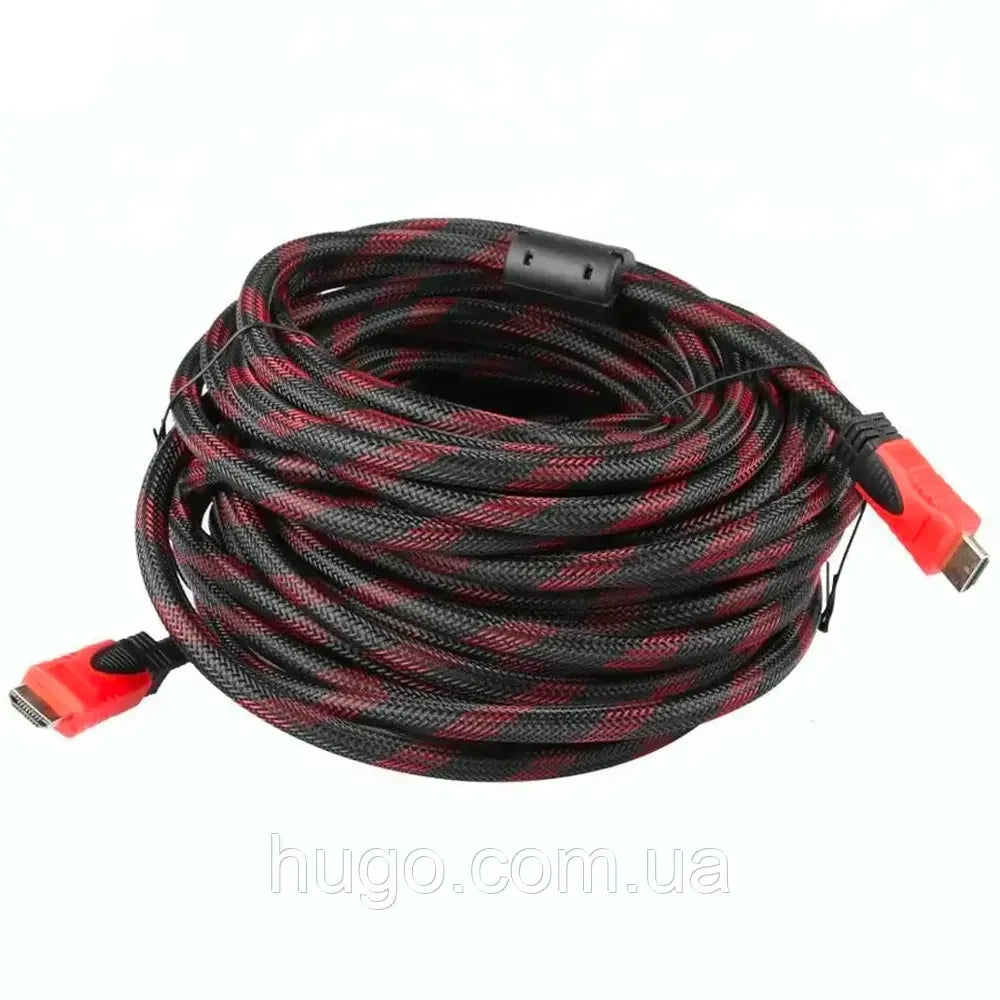 Кабель HDMI-HDMI 15м, з посиленою обмоткою / Шнур для телевізора з 2 фільтрами