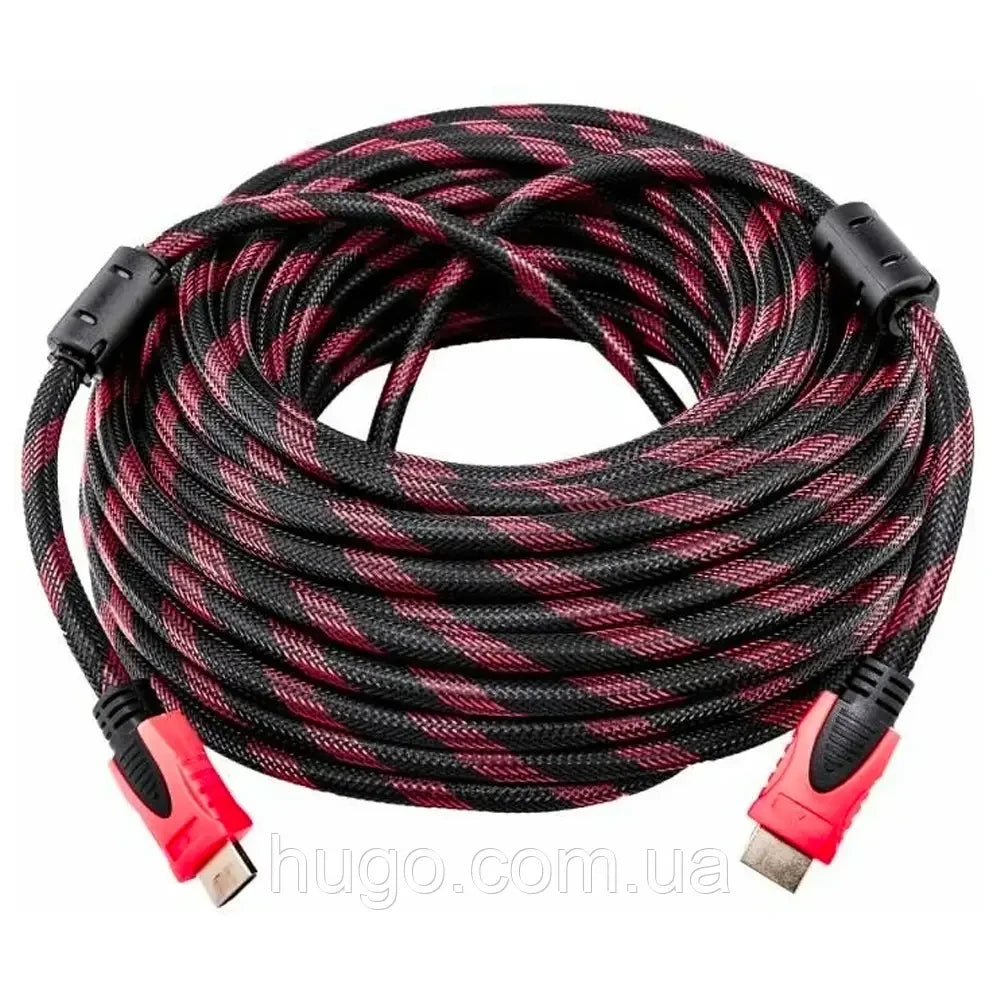 Кабель HDMI-HDMI 15м, з посиленою обмоткою / Шнур для телевізора з 2 фільтрами