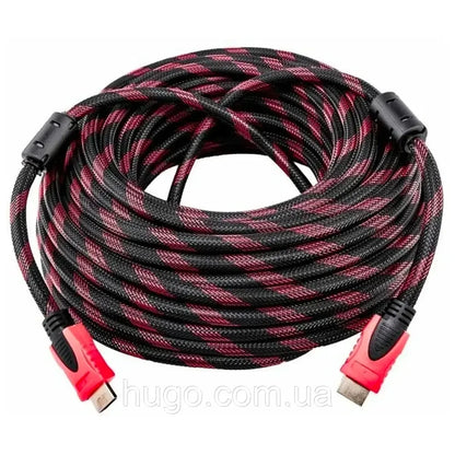 Кабель HDMI-HDMI 15м, з посиленою обмоткою / Шнур для телевізора з 2 фільтрами