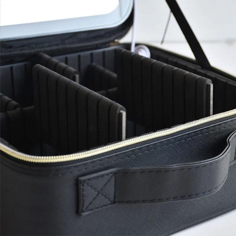 Дорожня косметичка з LED дзеркалом (26х23х11см), Чорна / Органайзер валіза для косметики