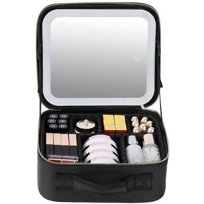 Дорожня косметичка з LED дзеркалом (26х23х11см), Чорна / Органайзер валіза для косметики