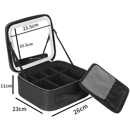 Дорожня косметичка з LED дзеркалом (26х23х11см), Чорна / Органайзер валіза для косметики