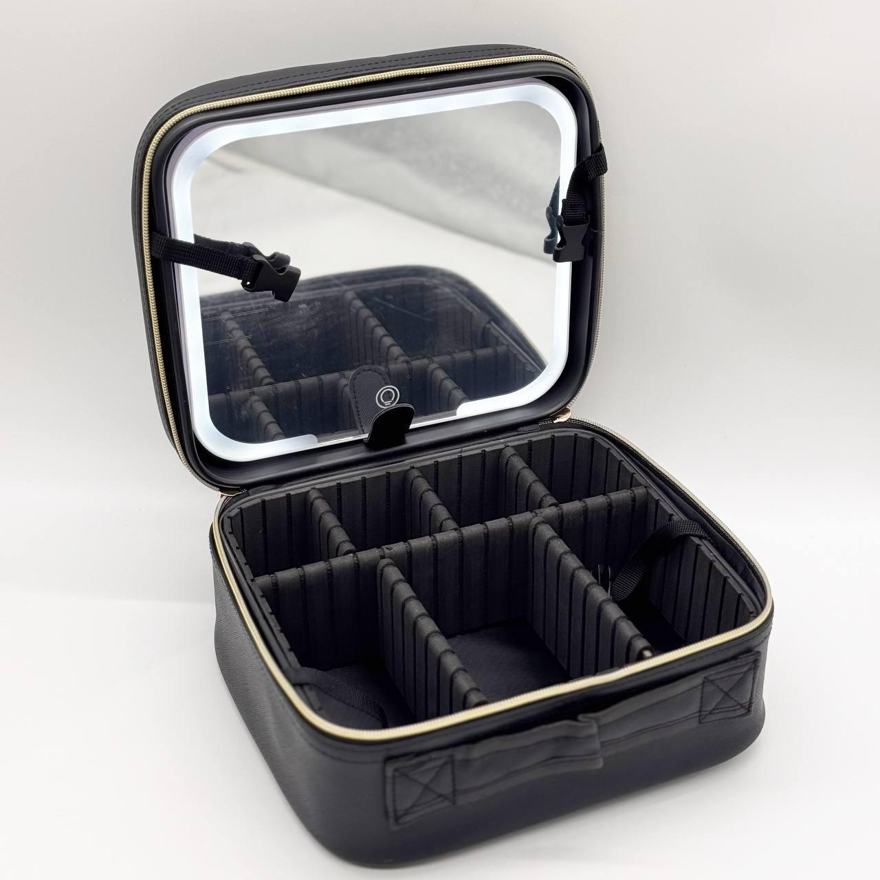 Дорожня косметичка з LED дзеркалом (26х23х11см), Чорна / Органайзер валіза для косметики