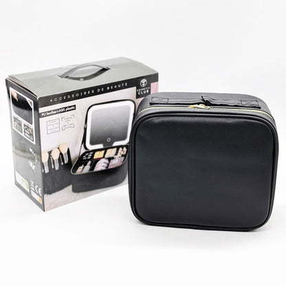 Дорожня косметичка з LED дзеркалом (26х23х11см), Чорна / Органайзер валіза для косметики