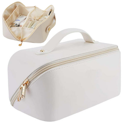 Косметичка з повним доступом з екошкіри (23,5х13х13 см), Біла / Дорожня жіноча сумка-косметичка