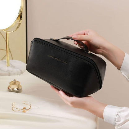 Косметичка з повним доступом з екошкіри (23,5х13х13 см), Чорна / Дорожня жіноча сумка-косметичка