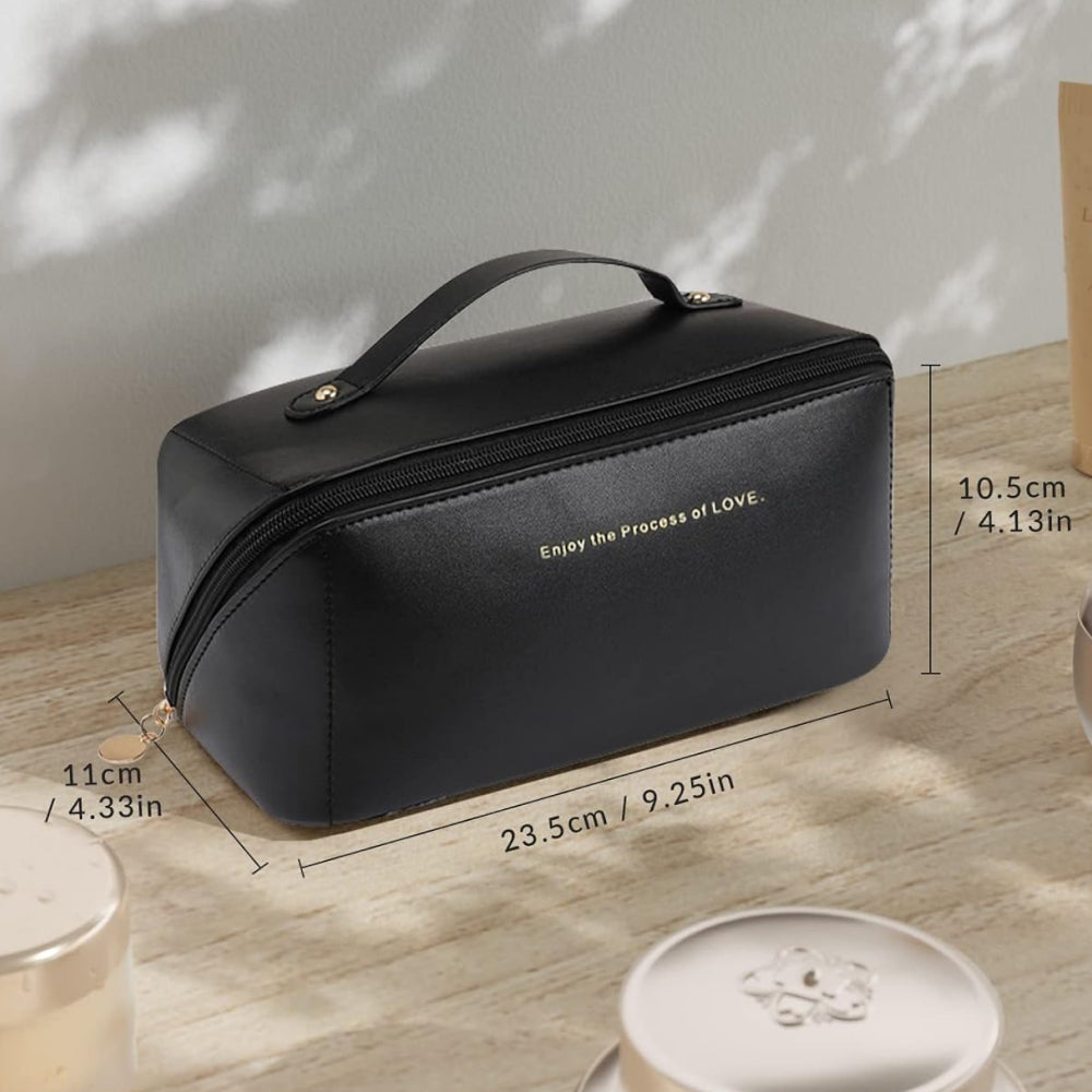 Косметичка з повним доступом з екошкіри (23,5х13х13 см), Чорна / Дорожня жіноча сумка-косметичка