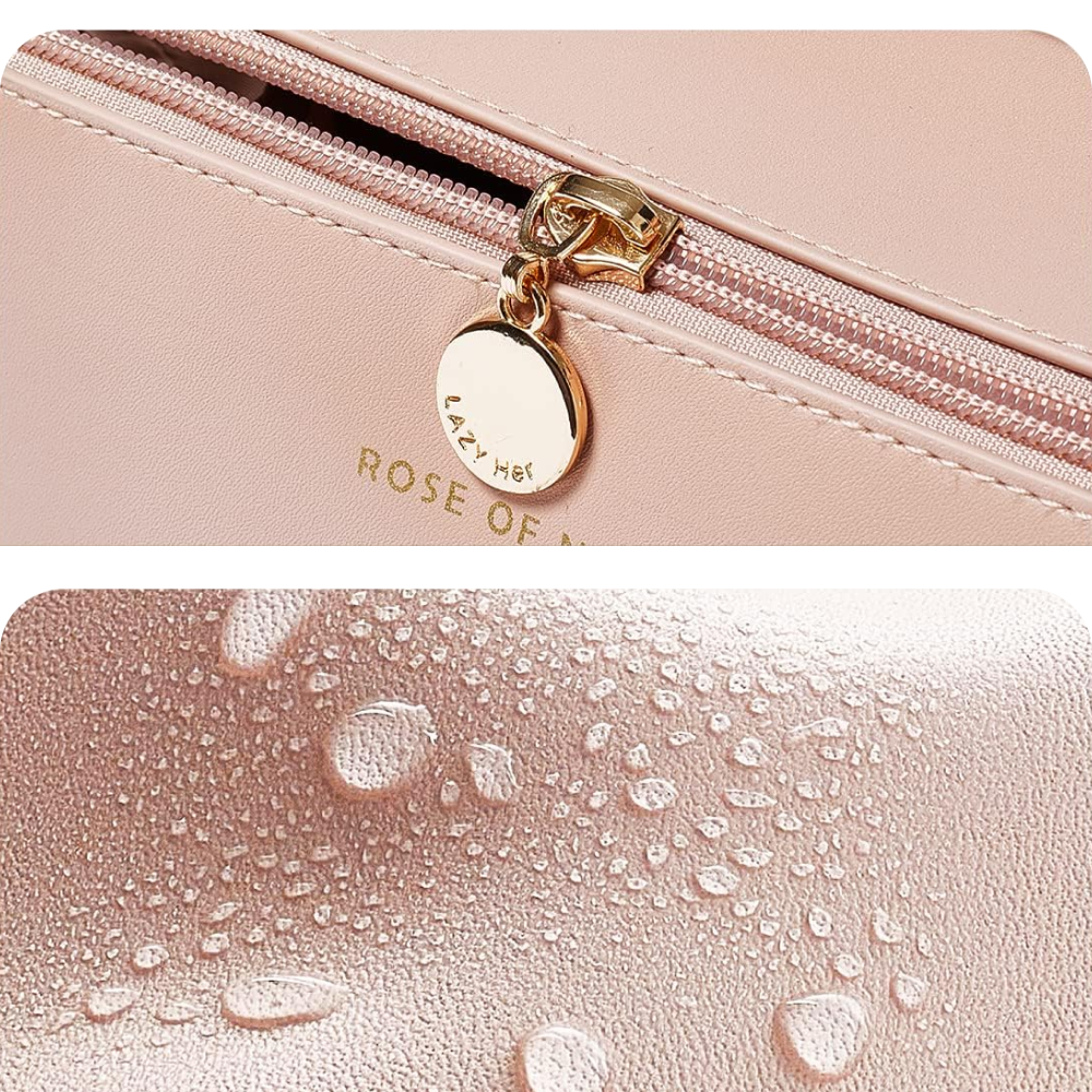 Косметичка з повним доступом з екошкіри (23,5х13х13 см), Рожева / Дорожня жіноча сумка-косметичка