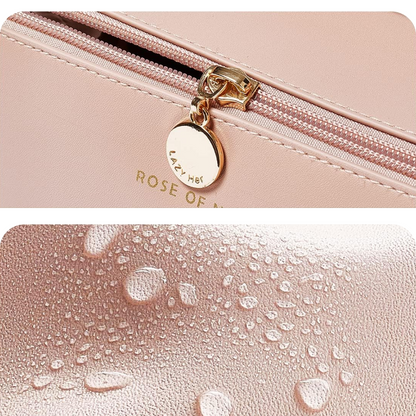 Косметичка з повним доступом з екошкіри (23,5х13х13 см), Рожева / Дорожня жіноча сумка-косметичка