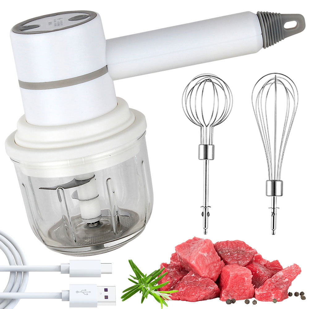 Акумуляторний міксер з 2 насадками Portable mixer, від USB, Білий / Ручний міксер / Бездротовий міксер