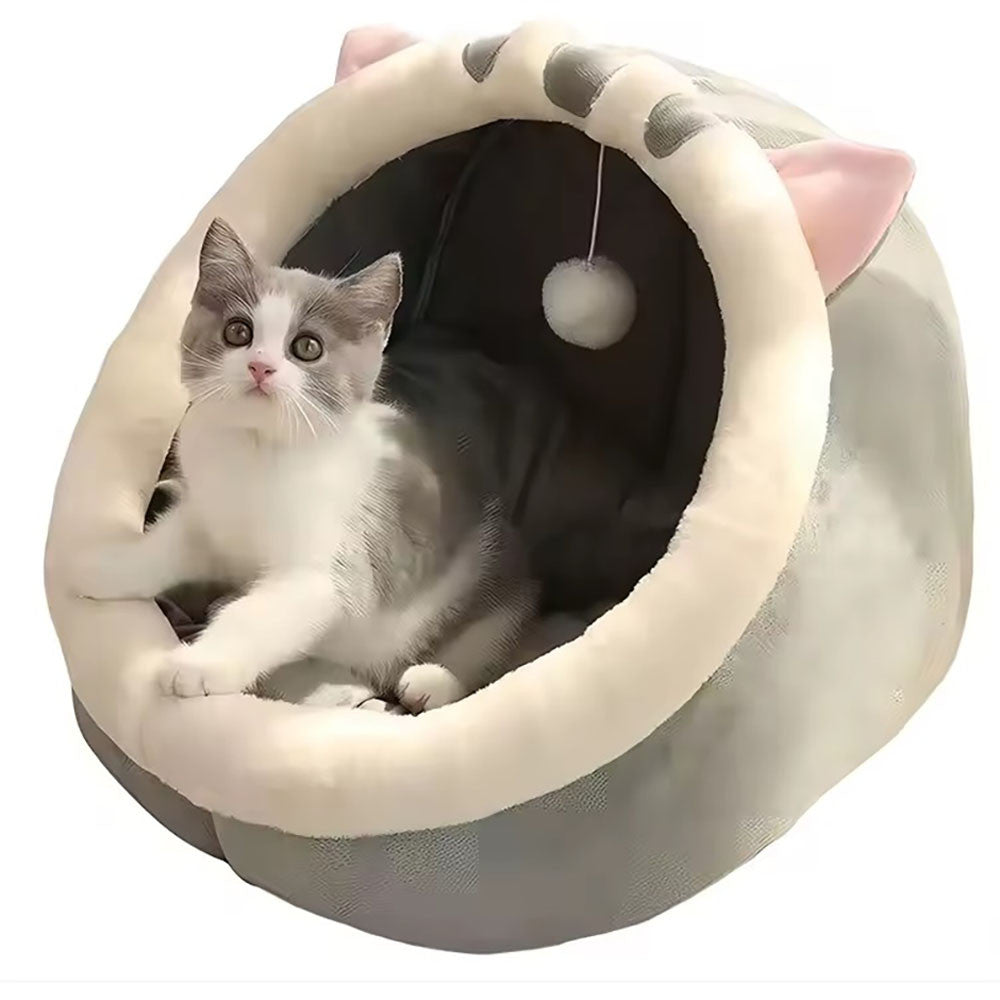 Будиночок лежанка для кота з іграшкою 40x40x32см, до 7кг / Ліжко для кота / М'яка лежанка для кота