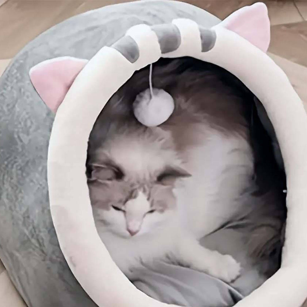 Будиночок лежанка для кота з іграшкою 40x40x32см, до 7кг / Ліжко для кота / М'яка лежанка для кота