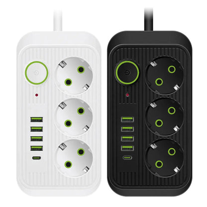 Мережевий фільтр-подовжувач 2м (3х220В+4хUSB+1хType-C), F09U, Білий / Електрична переноска з вимикачем