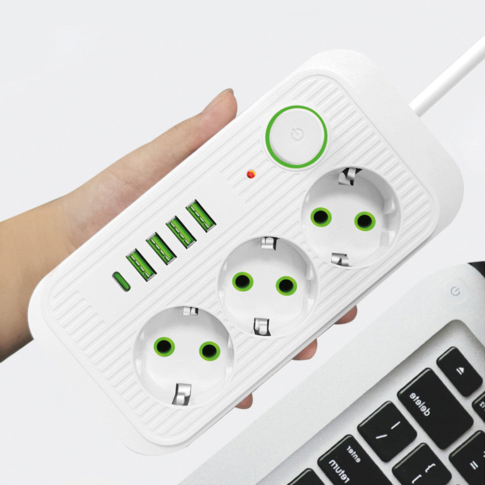Мережевий фільтр-подовжувач 2м (3х220В+4хUSB+1хType-C), F09U, Білий / Електрична переноска з вимикачем