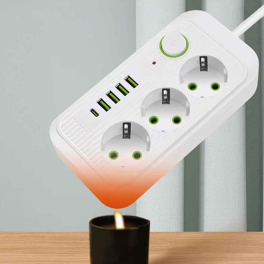 Мережевий фільтр-подовжувач 2м (3х220В+4хUSB+1хType-C), F09U, Білий / Електрична переноска з вимикачем