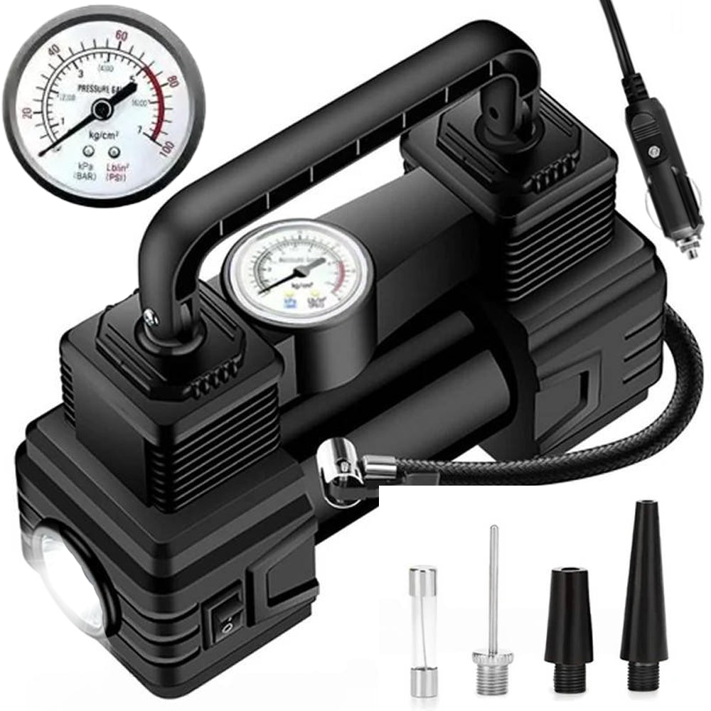 Автомобільний компресор 12В з насадками, 120 Вт / Компресор повітряний / Портативний автокомпресор