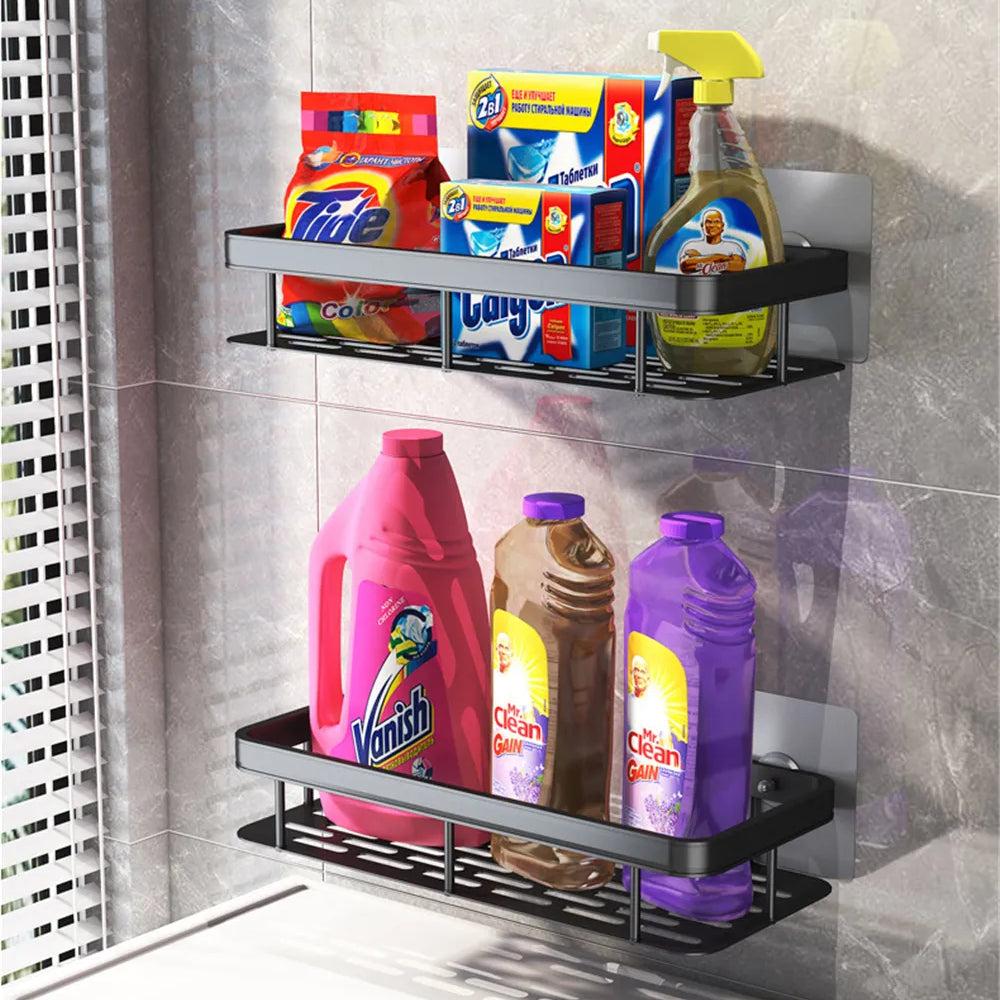 Металева полиця для ванної (30х13х4,5 см) Bathroom shelf, Чорна / Настінна полиця у ванну, кухню