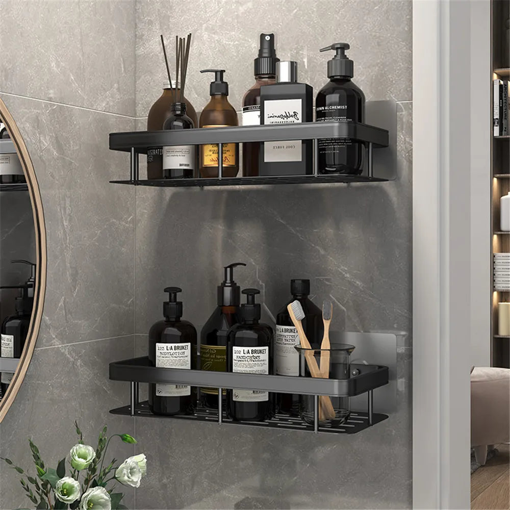 Металева полиця для ванної (30х13х4,5 см) Bathroom shelf, Чорна / Настінна полиця у ванну, кухню