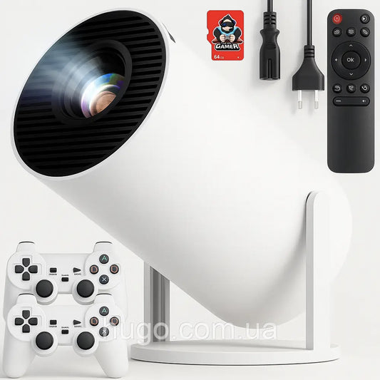 Ігровий проектор з 2 джойстиками + карта 64Гб, 4К, HY300 PRO MAX / Смарт проектор-ігрова консоль