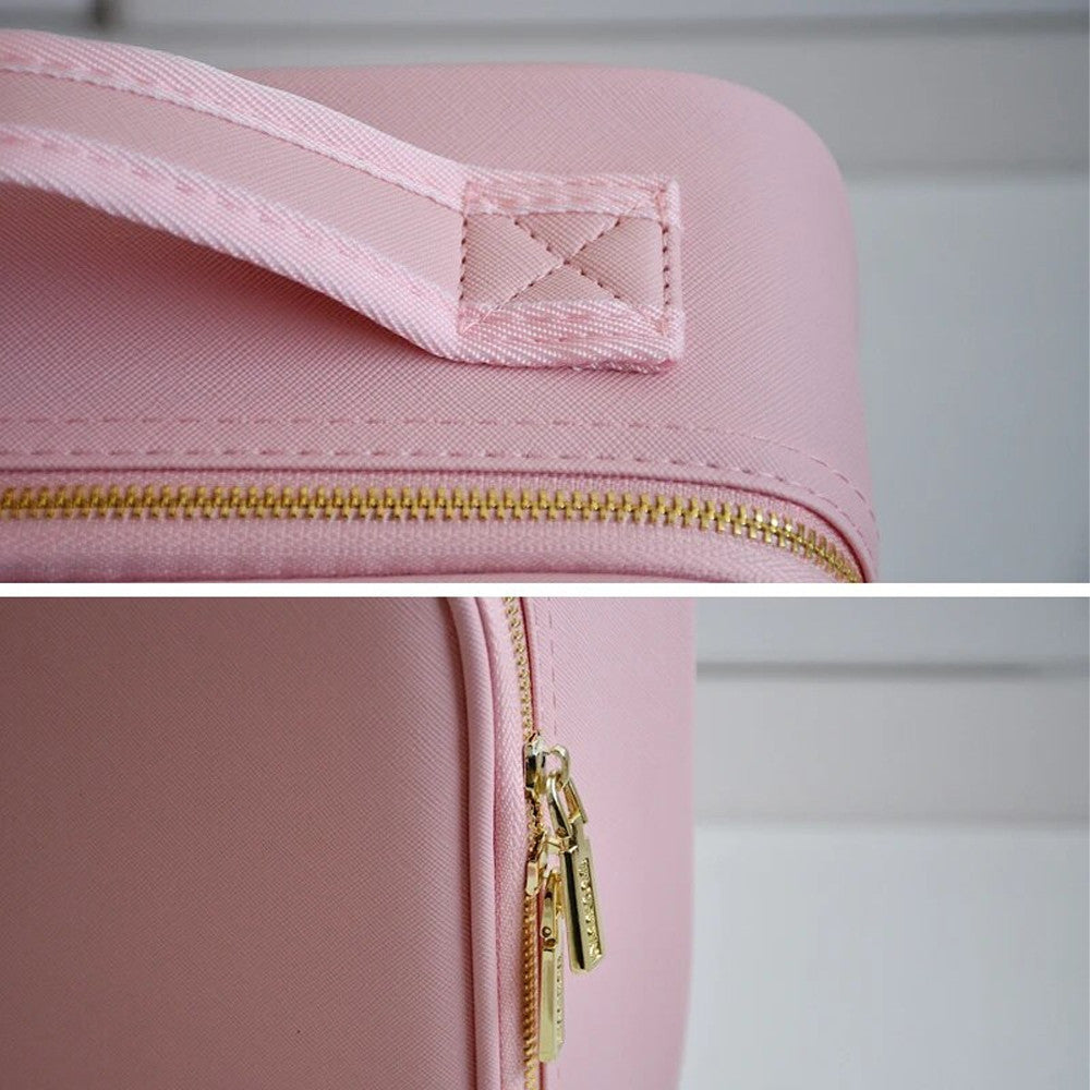 Дорожня косметичка з LED дзеркалом (26х23х11см), Рожева / Органайзер валіза для косметики