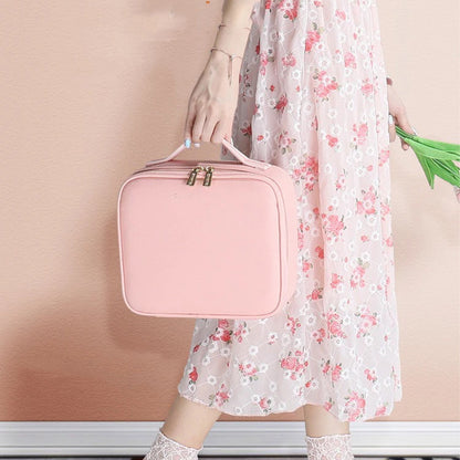 Дорожня косметичка з LED дзеркалом (26х23х11см), Рожева / Органайзер валіза для косметики