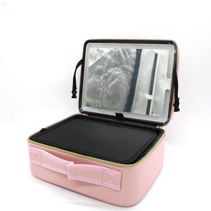 Дорожня косметичка з LED дзеркалом (26х23х11см), Рожева / Органайзер валіза для косметики