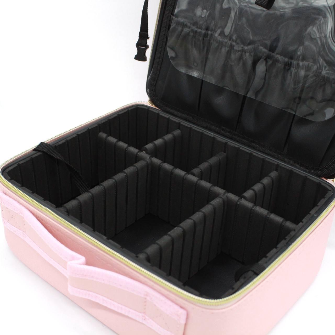 Дорожня косметичка з LED дзеркалом (26х23х11см), Рожева / Органайзер валіза для косметики
