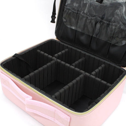 Дорожня косметичка з LED дзеркалом (26х23х11см), Рожева / Органайзер валіза для косметики