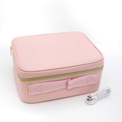 Дорожня косметичка з LED дзеркалом (26х23х11см), Рожева / Органайзер валіза для косметики