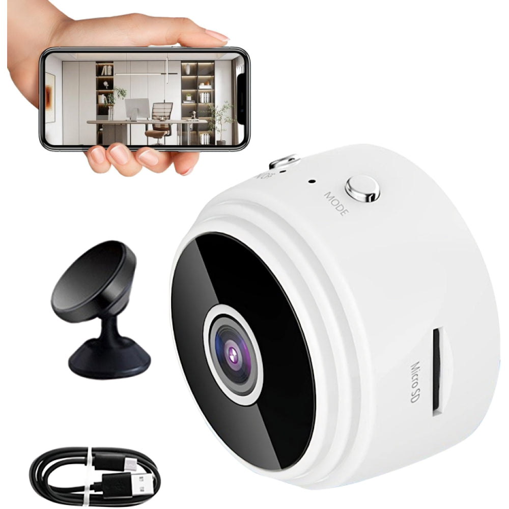 Бездротова міні камера IP з WiFi та датчиком руху FullHD 1080, A9, Біла / Відеокамера USB