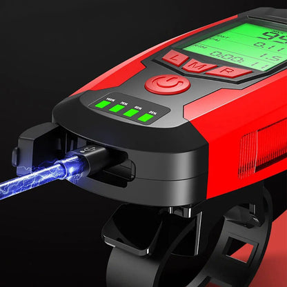 Велосипедний ліхтар з комп'ютером та сигналізацією, USB, AS0808 / Акумуляторний велокомп'ютер / Велофара