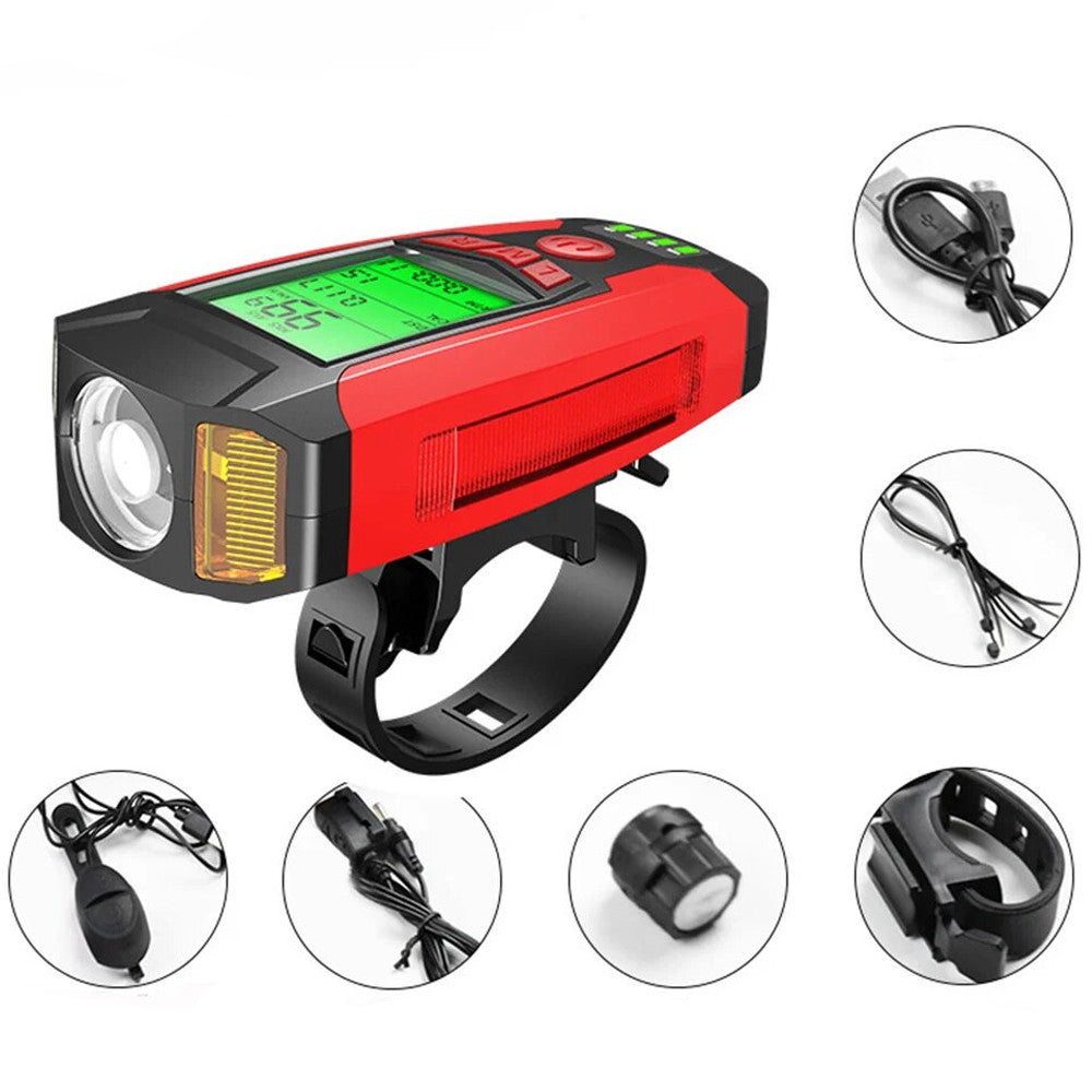 Велосипедний ліхтар з комп'ютером та сигналізацією, USB, AS0808 / Акумуляторний велокомп'ютер / Велофара