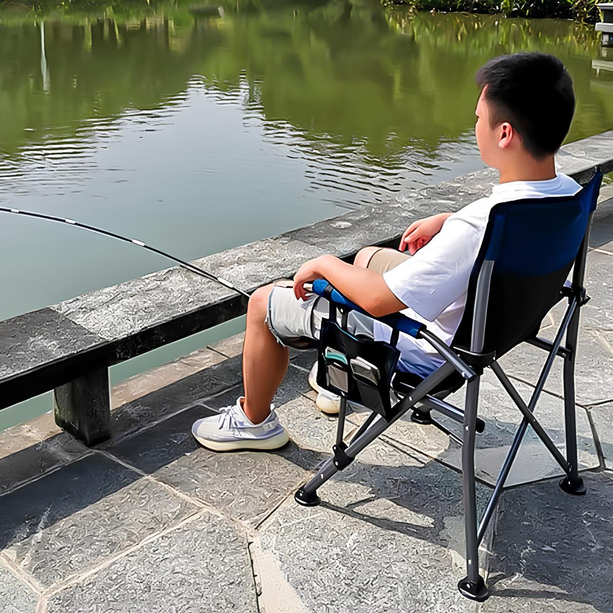 Складаний стілець із підлокітниками (95х60х58 см), HX-64-1, Синій / Рибальський стілець-крісло / Крісло для пікніка