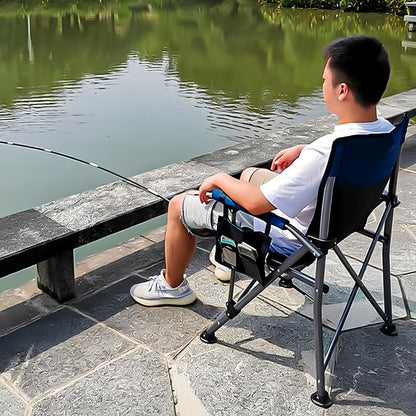 Складаний стілець із підлокітниками (95х60х58 см), HX-64-1, Синій / Рибальський стілець-крісло / Крісло для пікніка