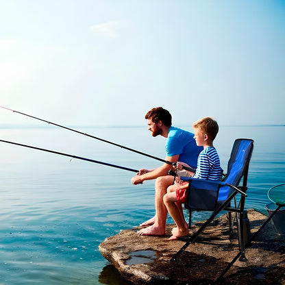 Складаний стілець із підлокітниками (95х60х58 см), HX-64-1, Синій / Рибальський стілець-крісло / Крісло для пікніка