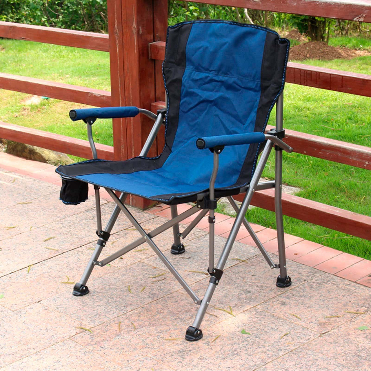 Складаний стілець із підлокітниками (95х60х58 см), HX-64-1, Синій / Рибальський стілець-крісло / Крісло для пікніка